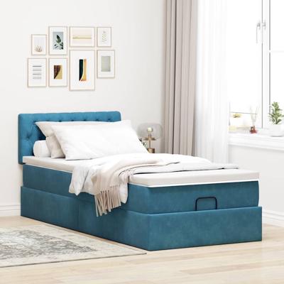Ottoman bed met matras 80x200cm fluweel donkerblauw