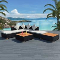 7-delige Loungeset met kussens poly rattan zwart - thumbnail
