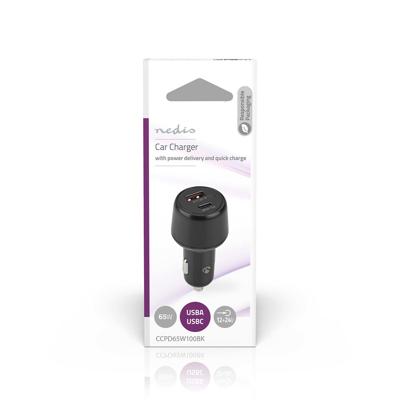 Nedis Autolader | 2.0 / 3.0 / 3.25 A | Outputs: 2 | Poorttype: USB-A / USB-C | 65 W - CCPD65W100BK