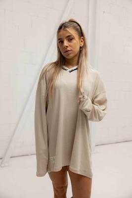 Couture Club Deep V-Neck Ribbed LS Jurk Dames Beige - Maat XXS - Kleur: Beige | Soccerfanshop