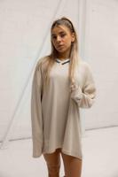 Couture Club Deep V-Neck Ribbed LS Jurk Dames Beige - Maat XXS - Kleur: Beige | Soccerfanshop - thumbnail