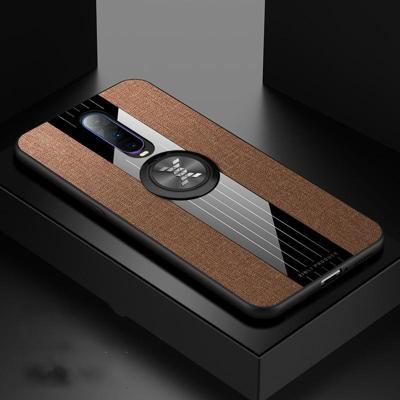 Voor OPPO R17 Pro XINLI stiksels doek Textue schokbestendig TPU beschermhoes met ring houder (bruin)