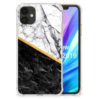 Apple iPhone 11 Anti-Shock Hoesje Marmer Wit Zwart - Origineel Cadeau Man - thumbnail