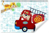 Fotobehang - Brandweerman beer, Kinderkamer , premium print, inclusief behanglijm - thumbnail