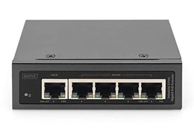 DIGITUS,Industriële,5-poorts,Gigabit,PoE,Extender,1-poorts,802.3bt,PoE,naar,4-poorts,802.3af/at