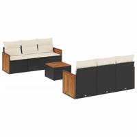 7-delige Loungeset met kussens poly rattan zwart - thumbnail