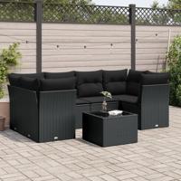 7-delige Loungeset met kussens poly rattan zwart - thumbnail