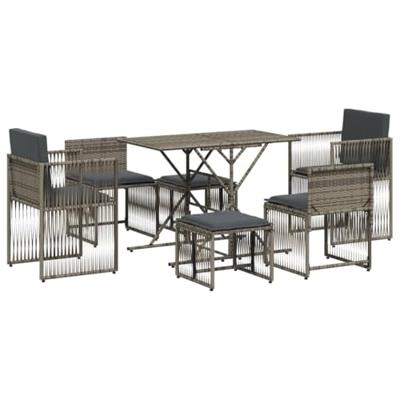 7-delige Tuinset met kussens poly rattan grijs 7-delige Tuinset met kussens poly rattan grijs
