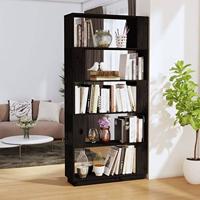 Boekenkast/kamerscherm 80x25x163,5 cm massief grenenhout zwart - thumbnail