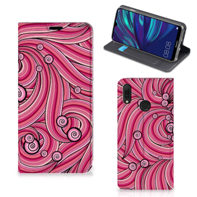 Huawei Y7 hoesje Y7 Pro (2019) | Bookcase | Swirl Pink Huawei Y7 hoesje Y7 Pro (2019) | Bookcase | Swirl Pink