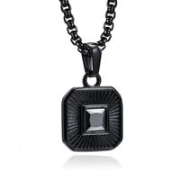 Mendes Ketting Vierkant met Zirkonia - Zwart - thumbnail