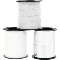 Creativ Company Cadeaulint, b: 10 mm, zilver, glitter zilver, wit, 3x15 m/ 1 doos - thumbnail