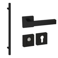 Hardbrass Voordeurset vierkant 3-delig met greep 1160mm SKG3 met kerntrekbeveiliging - zwart - thumbnail