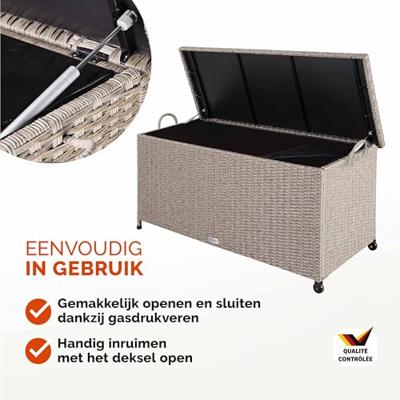 Polyrattan Kussenbox Creme 122x56x61cm met Wielen