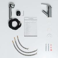 SUPRA ééngreepsmengkraan keuken met uittrekbare sproeier, chroom uittrekbare, omstelbare sproeier, 2 functies en met antikalk nozzles 90° draaibereik keramische schijven geluidsarme, verwissel - thumbnail