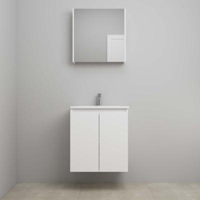 On-Line Badkamermeubelset - 60 cm - Voorgemonteerd - Greeploos 2 Deuren - Acryl Wastafel - 1 Kraangat - Spiegelkast - Hoogglans Wit