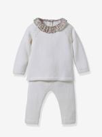 Gebreide babyset kraag van Libertystof CYRILLUS wit - thumbnail