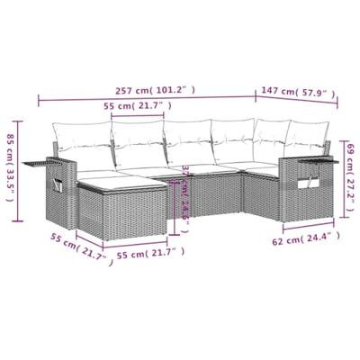 6-delige Loungeset met kussens poly rattan beige