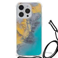 iPhone 14 Pro Anti-Shock Hoesje Marble Blue Gold - thumbnail