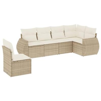 6-delige Loungeset met kussens poly rattan beige