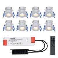 Set van 8 Milano LED Mini Inbouwspots met trafo - 12 Volt 3 Watt 200 lumen - Dimbaar - Plat 34mm - 2700K - IP65 waterdicht - Grijs - Veranda Spotjes - Overkapping Spotjes - thumbnail