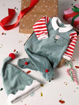 Kerstset pyjama + muts baby unisex dennengroen Kerstset pyjama + muts baby unisex dennengroen