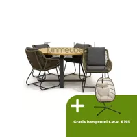 Tuinstoel Portofino olijf groen met Basso 130 cm teaktafel - thumbnail