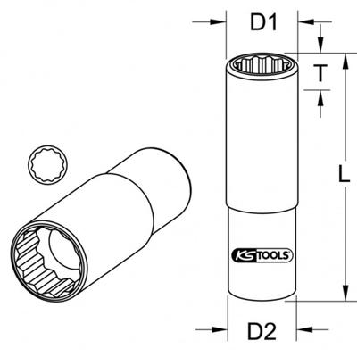 KS TOOLS Ks-tools dopsleutel socket 1/2" 15mm 12-edge long - thumbnail