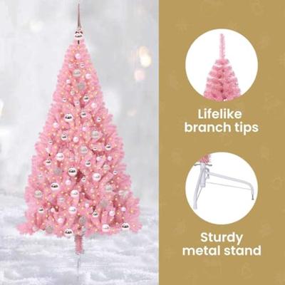VidaXL Kunstmatig voorverlicht kerstboom met 300 led roze 180 cm pvc