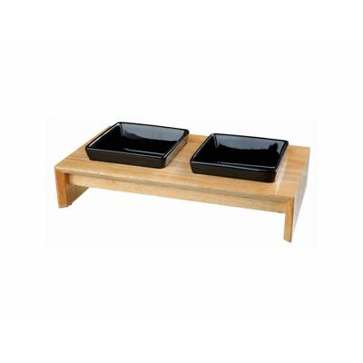 Trixie voerset keramiek met houten onderstel zwart