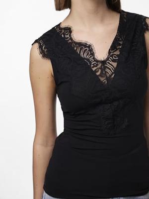 Dames hemd kant - Lace top Ilu - Zwart Kanten dames onderhemd - Kanten schouderbandjes
