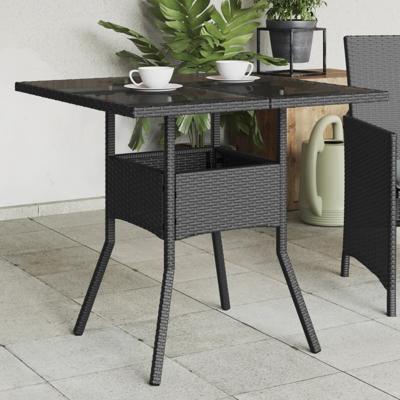 Tuintafel met glazen blad 80x80x75 cm poly rattan zwart - thumbnail