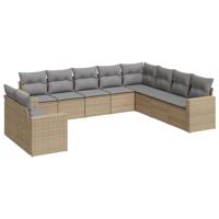 10-delige Loungeset met kussens poly rattan beige - thumbnail