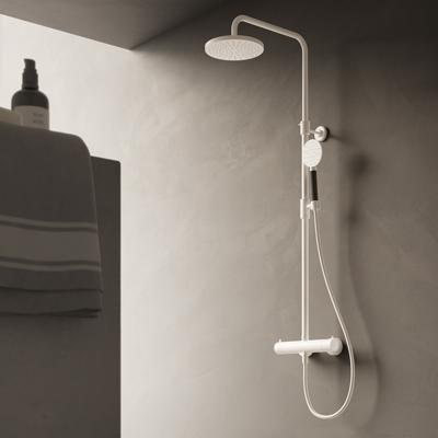 Hotbath Cobber - Stortdoucheset - 200 mm Hoofddouche - 360 mm Hartafstand - Glijstang - Rond Model Handdouche - Geborsteld Messing - Opbouw - 1/2 Inch Aansluiting - V02