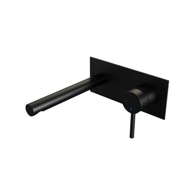 Inbouw wastafelmengkraan met rechte uitloop, afdekplaat model A1, mat zwart