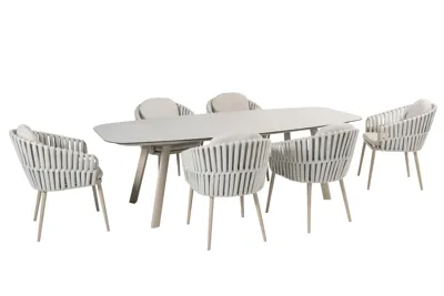 Manolo 240x103x75 cm met 6x Eva dining stoel latte