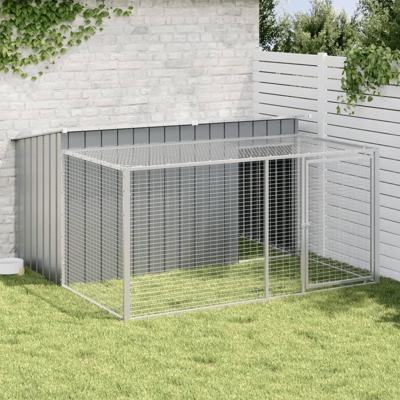 vidaXL Hondenhok met ren 197x194x110 cm staal antracietkleurig, hondenkennel, hondenverblijf, huisdierenhok, hondenbench, dierenverblijf