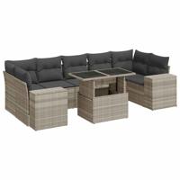 8-delige Loungeset met kussens poly rattan lichtgrijs - thumbnail