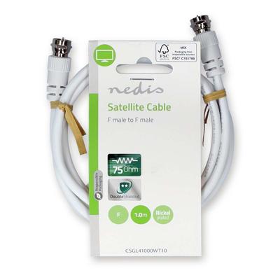 Nedis Satelliet- en Antennekabel | F-Male | F-Male | Vernikkeld | 75 Ohm | Dubbel Afgeschermd | 1.00 m | Rond | PVC | Wit | Label - CSGL41000WT10