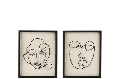 J-Line Wanddeco Gezichten Metaal|Hout Zwart|Wit Small Assortiment V