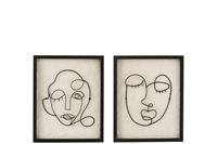 J-Line Wanddeco Gezichten Metaal|Hout Zwart|Wit Small Assortiment V - thumbnail