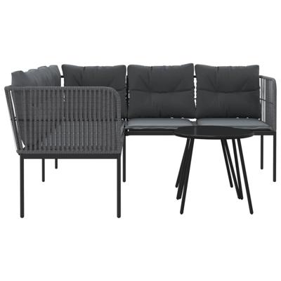 Loungeset met kussens staal en textileen zwart