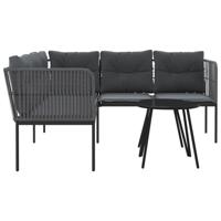 Loungeset met kussens staal en textileen zwart - thumbnail
