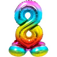 Regenboog Folieballon Cijfer 8 Op Standaard - 72cm - thumbnail