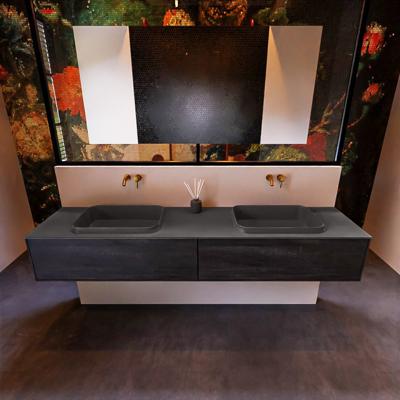 Badkamermeubelset Mondiaz Erin 200 cm met 2 Lades met RIDGE Wastafel Dubbel Dark grey Zonder Kraangaten Greeploos Mat Antracite