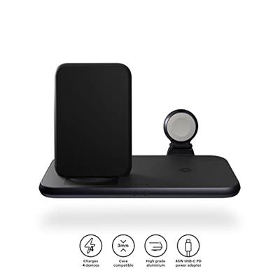 ZENS Aluminium Series 4 in 1 Stand Wireless Charger + Watch ZEDC15B/00 Inductielader Uitgangen Qi-standaard, USB-A Zwart