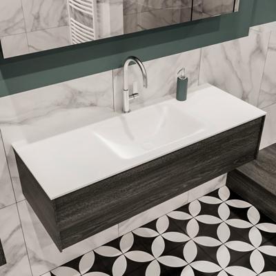 Mondiaz Lush Cloud badmeubel eiken Dark brown 120 cm 1 lade solid surface enkele spoelbak midden 1 kraangat