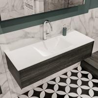 Mondiaz Lush Cloud badmeubel eiken Dark brown 120 cm 1 lade solid surface enkele spoelbak midden 1 kraangat - thumbnail