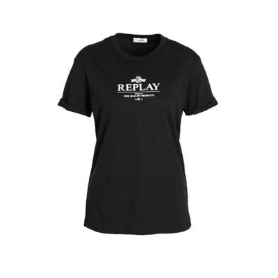 REPLAY T-shirt met printopdruk zwart REPLAY T-shirt met printopdruk zwart