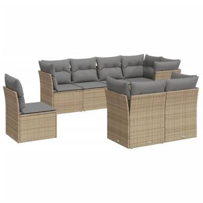 8-delige Loungeset met kussens poly rattan beige - thumbnail